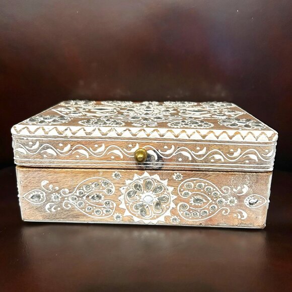 NWT Vintage Wooden Hand Carved Ornate Indian Keepsake Box - Picture 3 of 13